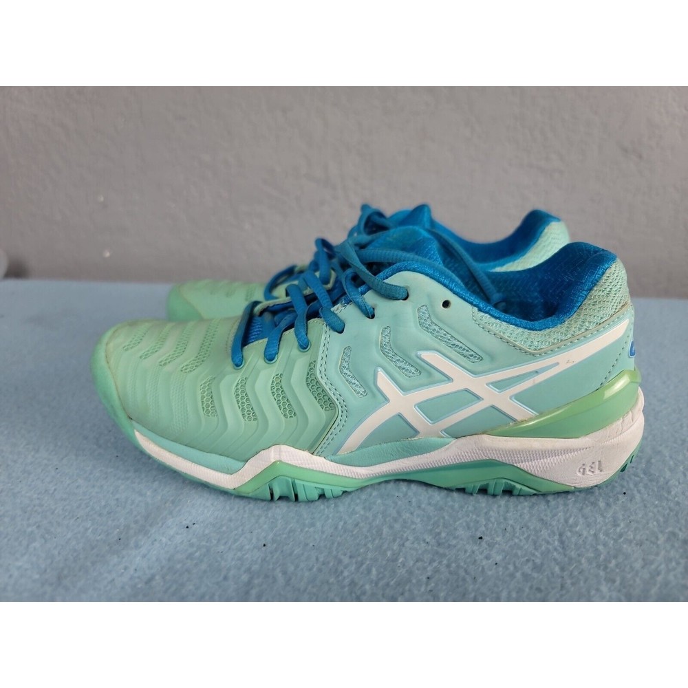 Asics Womens Gel Resolution 7 E751Y Green and Blue Running Shoes Sneakers Size 7